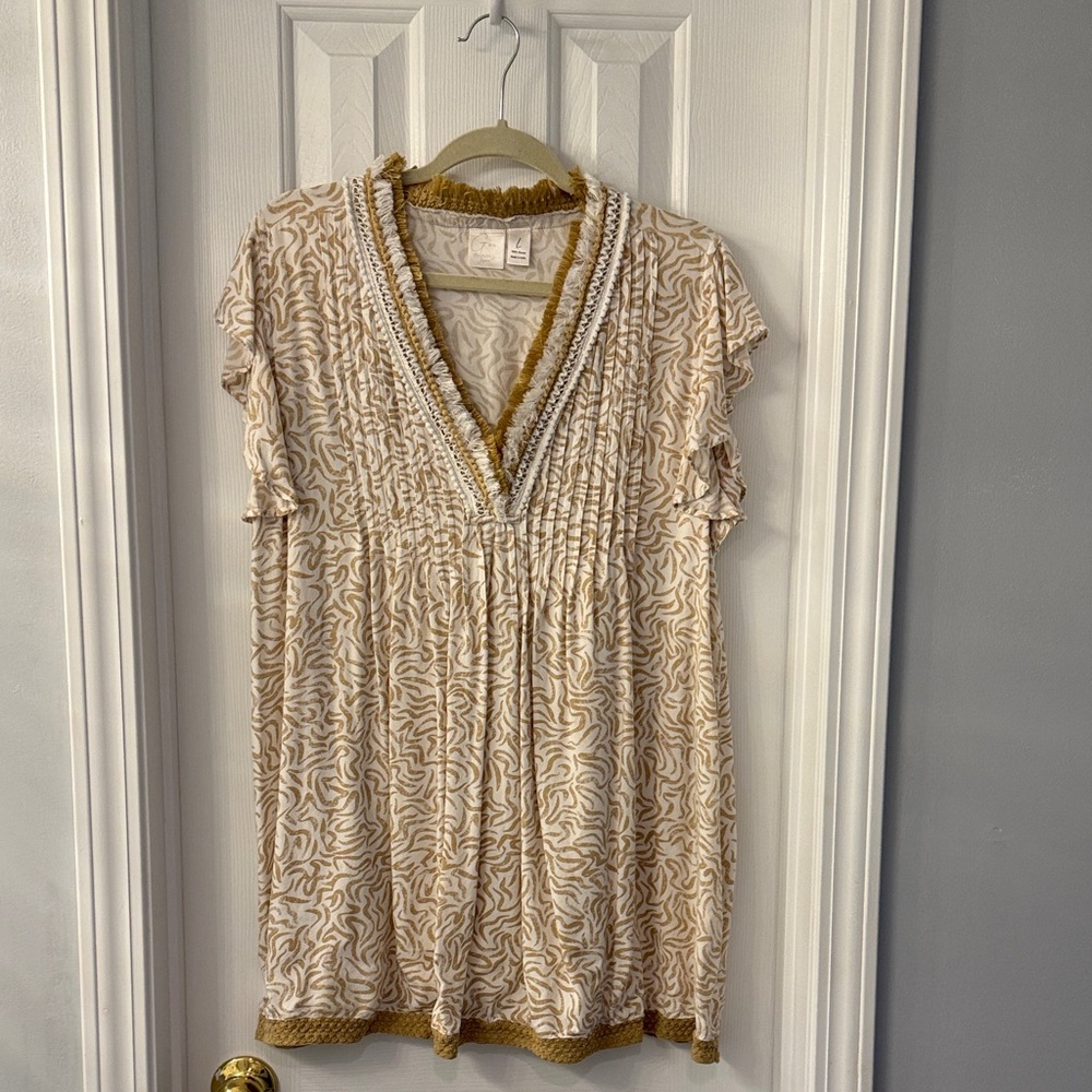 Goa Beachwear by Japra Cream and Tan Fringe V-Neck Coverup